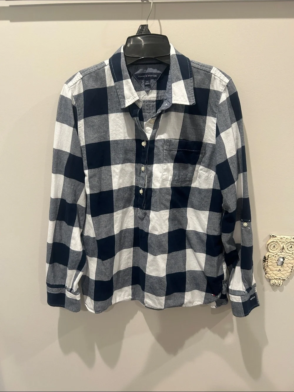 Tommy Hilfiger Navy and White Plaid Button-Down Shirt
